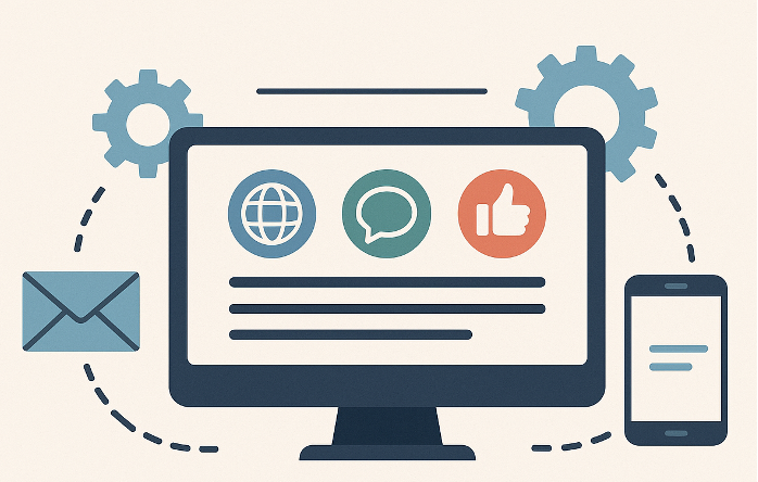 Illustration représentant l’automatisation de la communication digitale en entreprise.