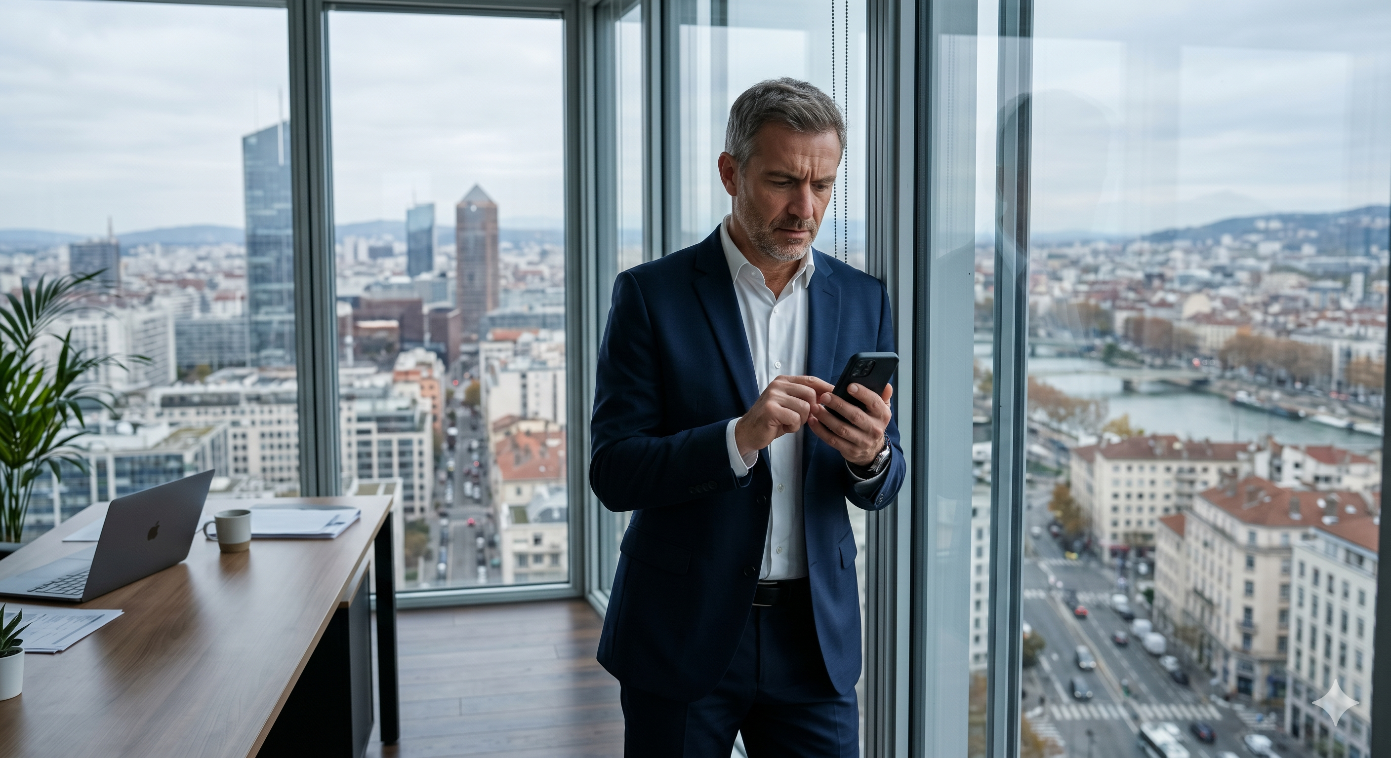 Dirigeant de PME analysant sa trésorerie face à l'incertitude économique et la guerre commerciale