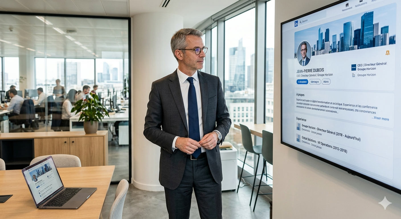 Dirigeant de PME qui optimise son profil LinkedIn pour générer des rendez-vous commerciaux