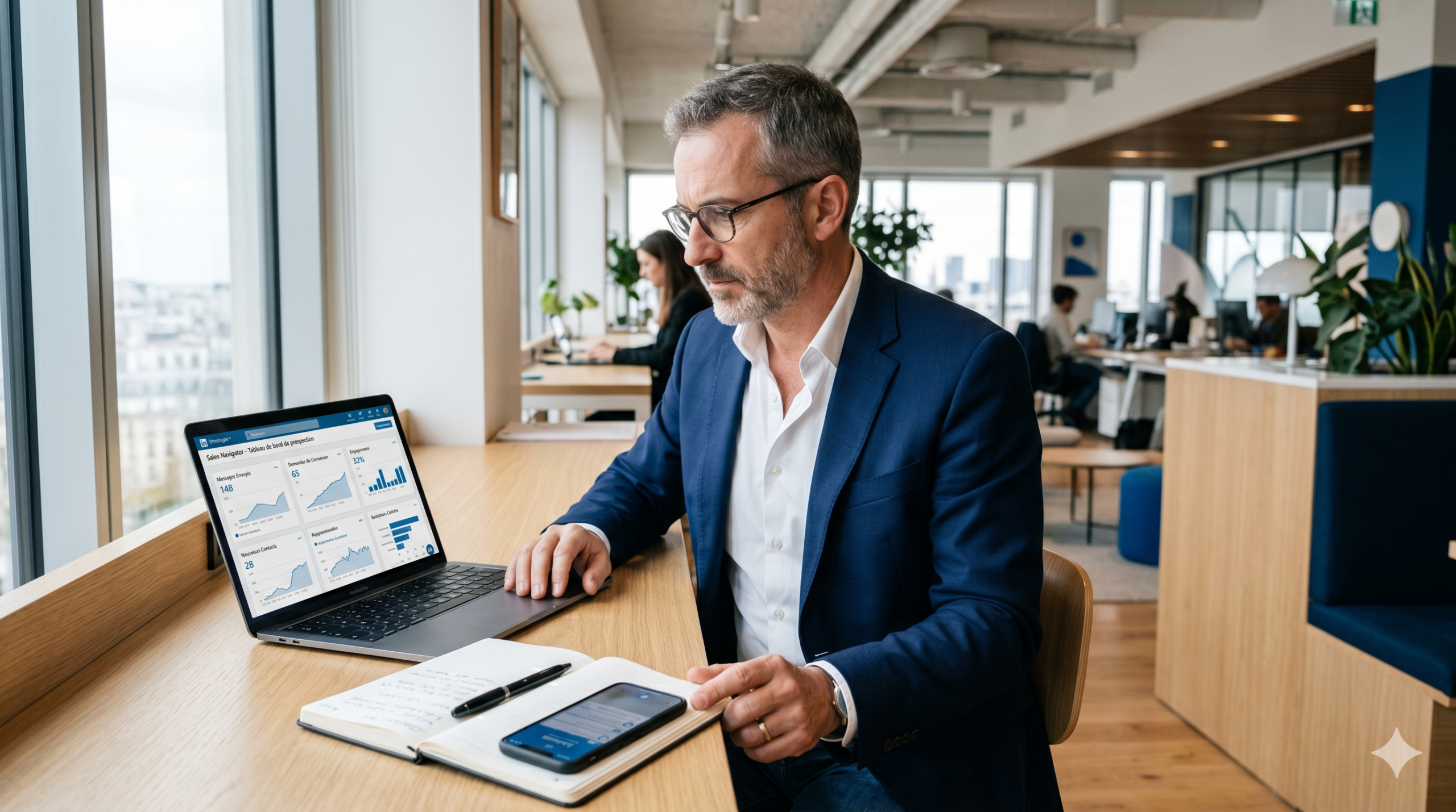 Dirigeant de PME utilisant l'IA et LinkedIn pour automatiser sa prospection commerciale en 2026