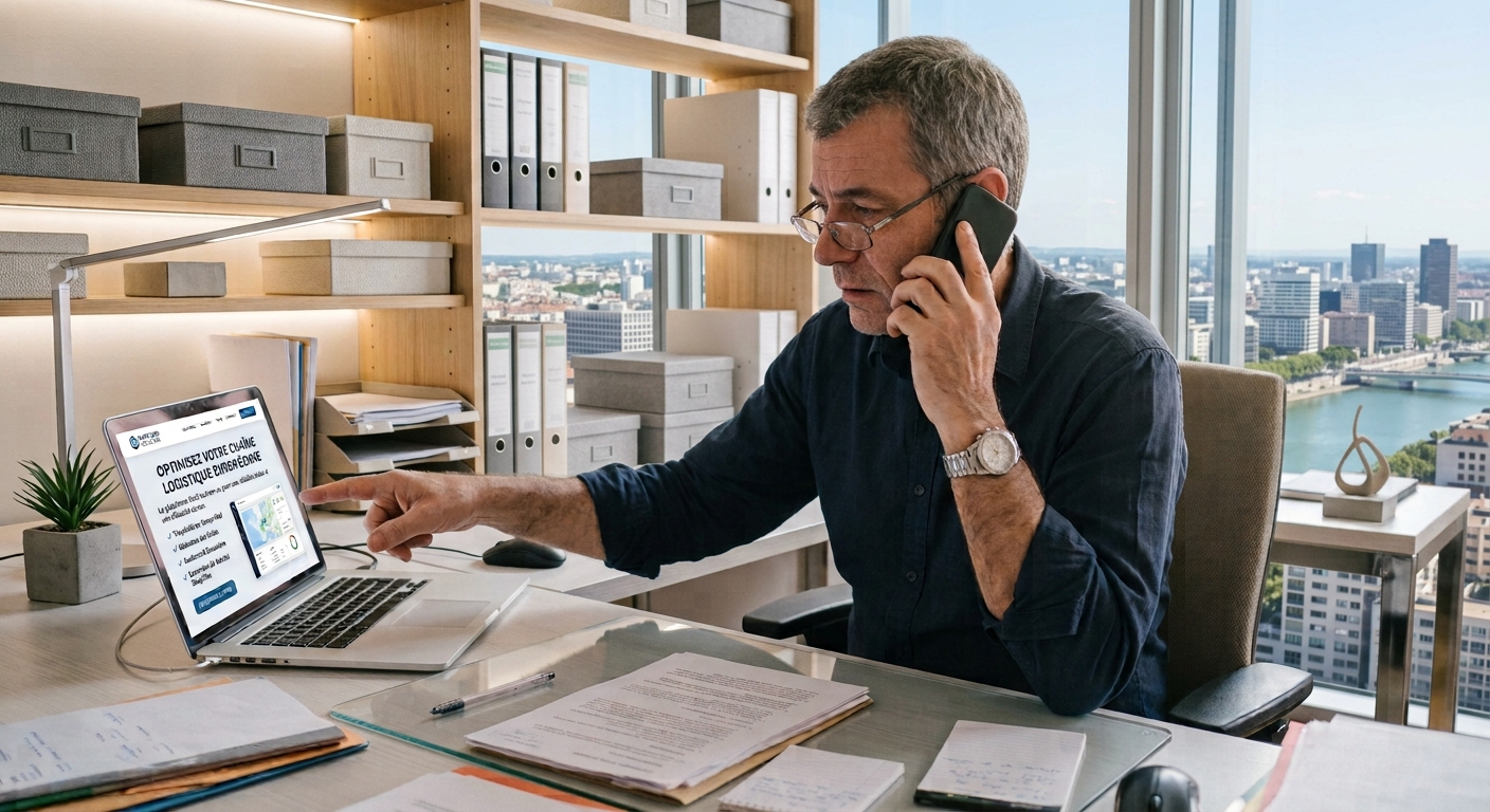 Dirigeant de PME préparant l'accroche d'un premier rendez-vous commercial à partir du profil de son prospect
