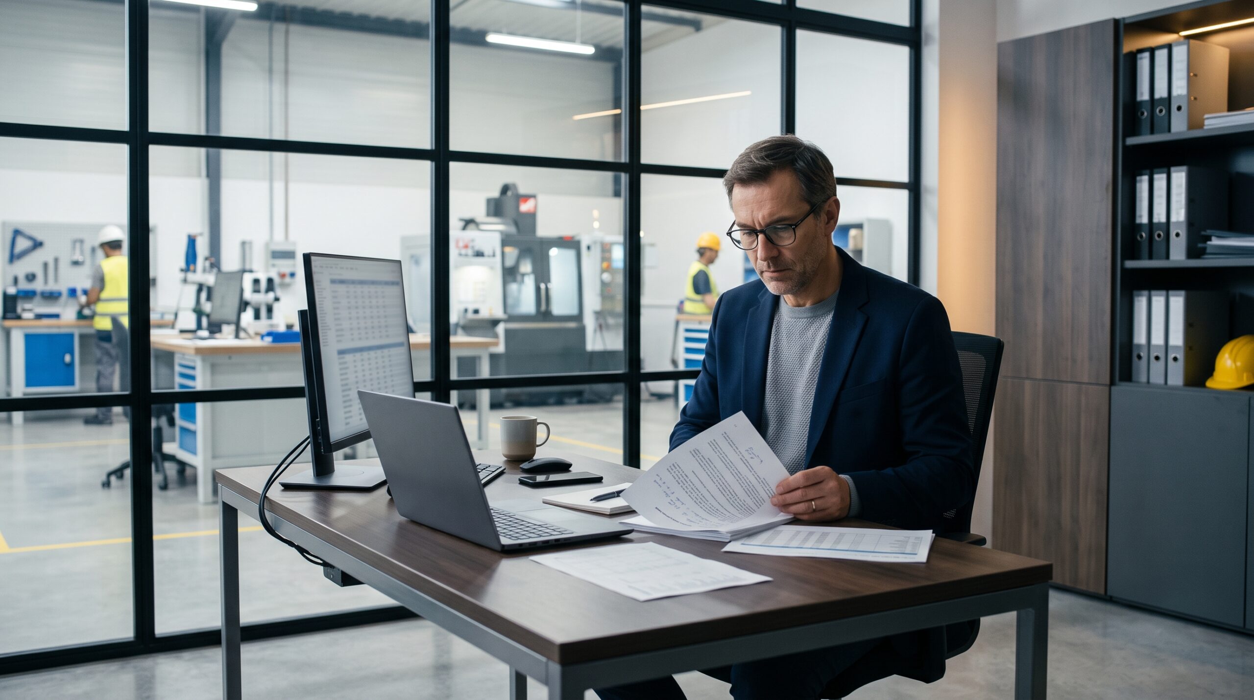 Dirigeant de PME industrielle analysant le projet de loi de finances 2027 avant de construire son budget